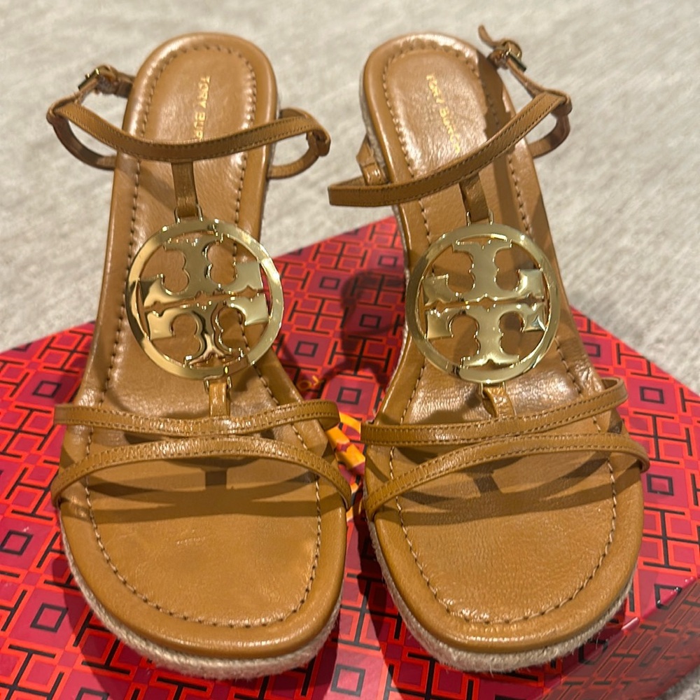 Tory Burch capri miller espadrille wedge caramel corn color